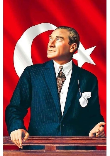 Bayrak Ve Atatürk Temalı Cam Tablo