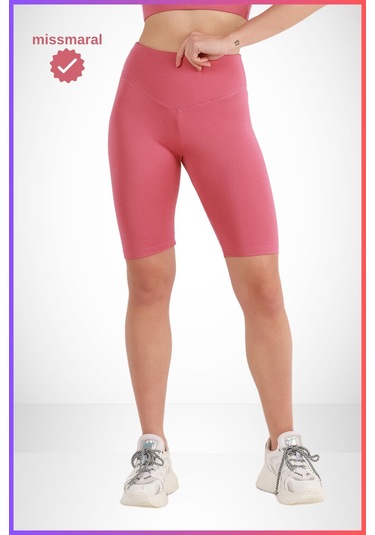 Kadın Yüksek Bel Toparlayıcı Tayt Kısa Spor Şort Deniz Havuz Spor Biker Shorts Gül Kurusu 1070 Gül Kurusu