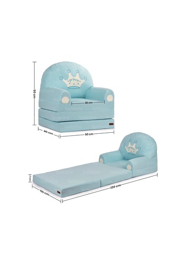 Portatif Katlanabilir Sevimli Çocuk Koltuğu - 3 Katlı Çocuk Yatak Koltuk - Taşınabilir Bebek Koltuğu Mavi