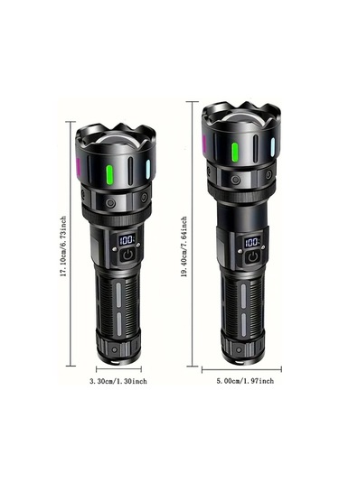 Xuweiwei Siyah Zarif Hediye Kutusu Seti 1 Adet Ultra Parlak 1200 Lümen Şarj Edilebilir Led El Feneri Alüminyum Alaşım 5 Mod Taktiksel Işık Type-c Şarj Acil Durum Kamp Hediye Siyah