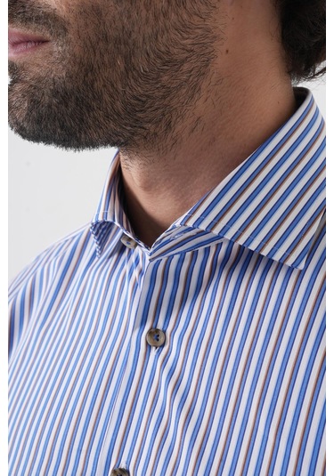 Bisse Uzun Kollu İtalyan Yaka Mavi Desenli Erkek Gömlek Gmczg252052 C35 Mavi