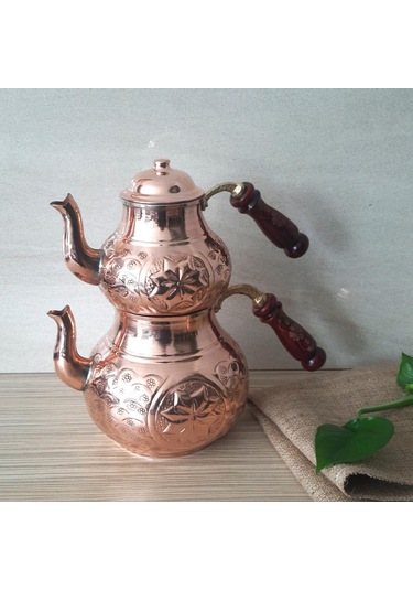 Yıldız İşlemeli Bakır Çaydanlık 2.5 Lt Bakır