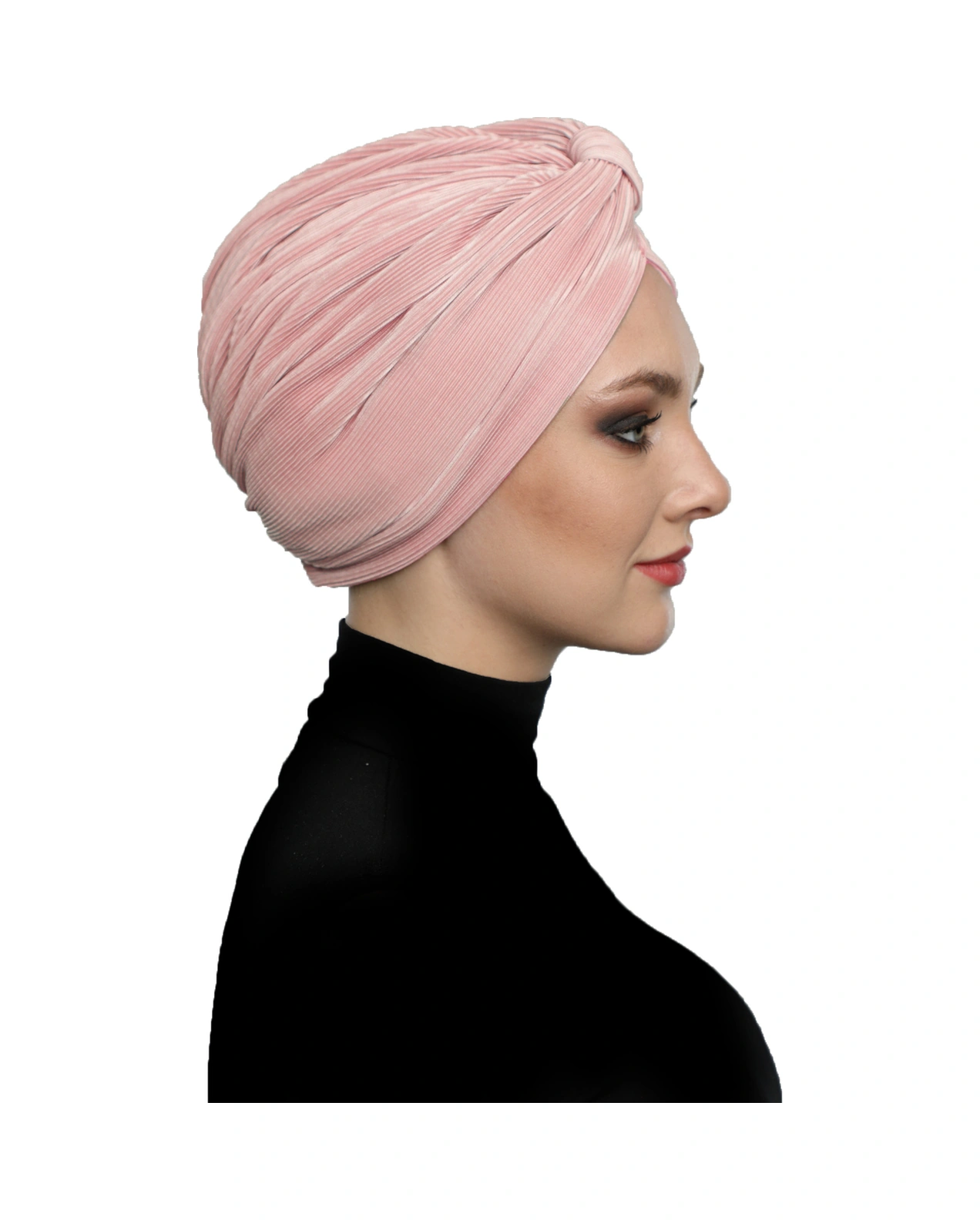 Çapraz Plise Bantlı Astarlı Pudra Hazır Türban Tesettür Havuz Bonesi Pudra