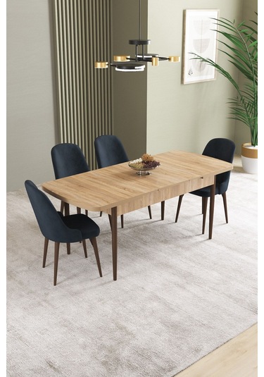 Ikon Meşe Desen 80x132 Mdf Açılabilir Mutfak Masası Takımı 4 Adet Sandalye Antrasit