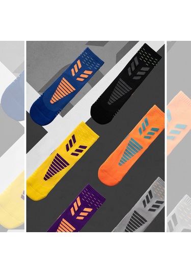 Vkemall Erkek Spor Çorapları: Nylon Orta Bilek, Soluk, Ter Emici, Kayma Engellici, Basketbol Futbol Koşu İçin, Lacivert 2009-2 Mavi Taban Turuncu