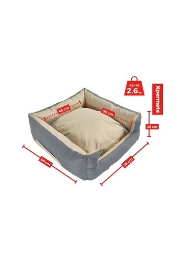 Xpermate Siesta Kedi Yatağı Ve Köpek Yatağı Tüy Tutmaz Kumaş Su Itici Kumaş Fermuarlı 55 x 60 x 23 CM
