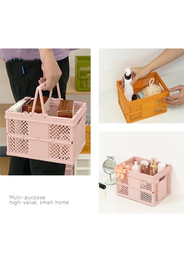 Sones İstiflenebilir Katlanabilir Saklama Sepetleri Ev Mutfak Saklama Kutusu Düzenleyici Saplı 24,4 X 18 X 1,4 Cm Yeşil