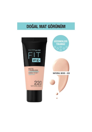 Maybelline New York Fit Me Matte+Poreless Fondöten 220 Natural Beige 30 ML