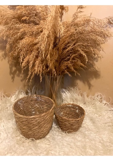 V Şeklinde Hasır Kalın Örgü İçi Poşetli Saksılık Küçük Ve En Küçük Boy