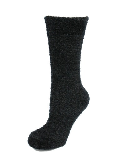 Tüylü Siyah Kalın Kışlık Kadın Çorap Siyah