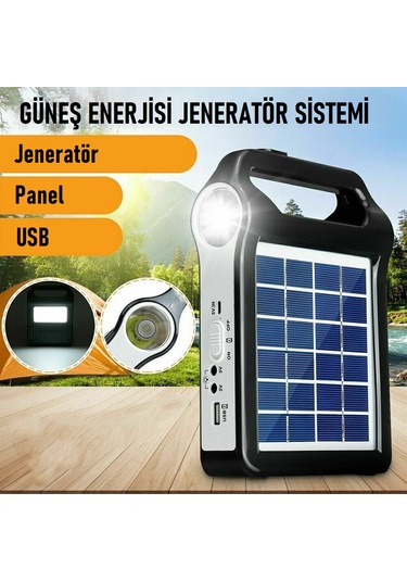 Güneş Enerjili Solar Taşınabilir Powerbank Usb Şarj Kamp Feneri Siyah