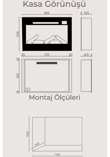 Pagla 80 Elektrikli Şömine - Isıtıcılı, Cam Çerçeveli, Sınırsız R
