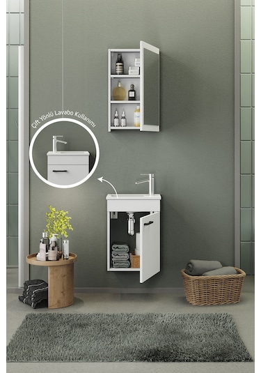 Biani Fix Loft Mini 42 Cm Banyo Dolabı,Seramik Lavabolu, Aynalı,Lavabo Dahil,Mdf,Mat Beyaz Biani Fix Loft Mini 42 Cm Banyo Dolabı,Seramik Lavabolu, Aynalı,Lavabo Dahil,Mdf,Mat Beyaz