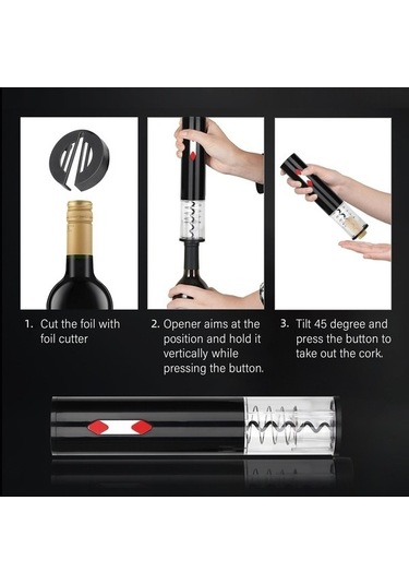 Ulzyvf Createtech Vakum Tirbuşon Tıpa Sürümü Şarap Açacağı Otomatik Elektrikli Mutfak Evi Parti Düğün Bar Kırmızı Şarap Poker Kesici Folyo Dökücü Qo Siyah/ Siyah