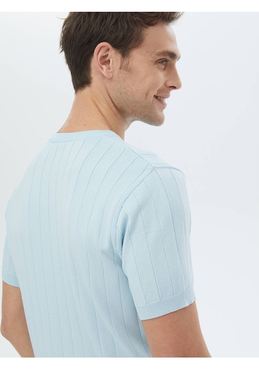 Kip Açık Mavi Hakim Yaka Jakarlı Triko Çok Renkli