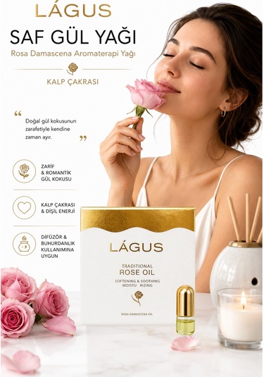 Lágus Saf Gül Yağı Rosa Damascena Aromaterapi Yağı Kalp Çakrası 20 ML