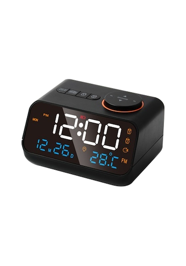 Çok İşlevli Çalar Saat Fm Radyo Şarj Edilebilir Led Dijital Saat Sıcaklık Ve Nem Göstergesi Sesle Etkinleştirilen/sürekli Açma/kapatma, Parlaklık/ses Ayarlanabilir, Erteleme Fonksiyonu