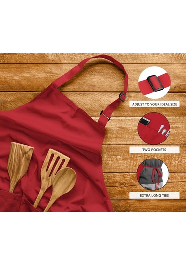 12 Paket 2 Cepli Ayarlanabilir Önlük, Su Ve Yağa Dayanıklı Kırmızı, 12 Paket Diğer