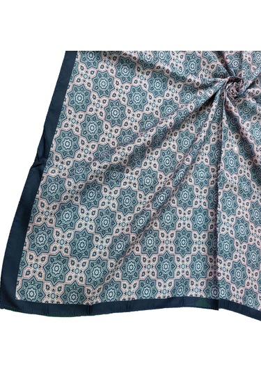 Ebruli Pamuklu Etnik Desenli Soft Eşarp 90x90 Cm Lacivert