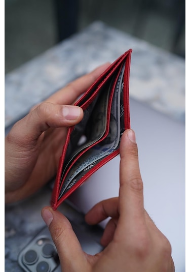 Bayderi Lisande Hakiki Deri Kibar Erkek Cüzdanı Kırmızı