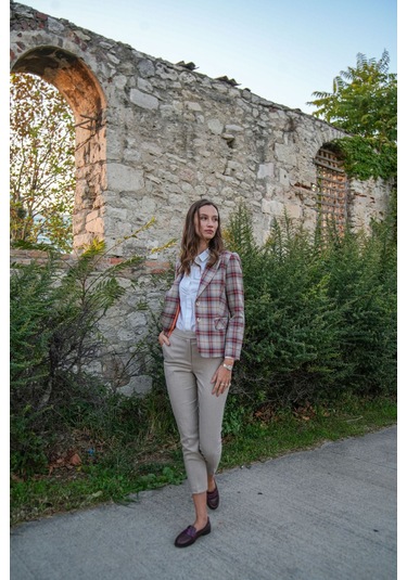 Kadın Dar Paça Kumaş Pantolon Frn61070 Bej