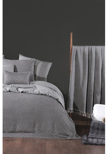 Clara Lüks Comforter 13 Parça Çeyiz Seti Gri Gri