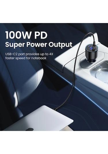Ugreen 130w Qc Pd Hızlı Araç İçi Şarj Cihazı Çakmaklık Adaptörü 2xusb-c, 1xusb-a, Siyah, 90413