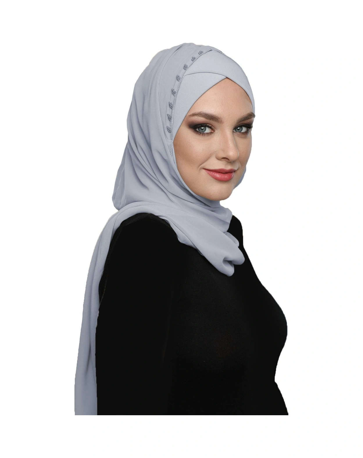 Şallı Takmatik Taşlı Açık Gri Hazır Türban Tesettür Bone Namaz Örtüsü Açık Gri