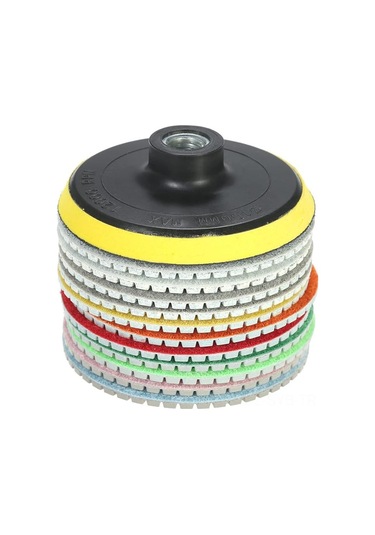 Symbee 4" Islak Elmas Cilalı Ped Seti - 11 Parça + Taban Pedi, Granit, Mermer, Taş, Fayans Ve Beton İçin