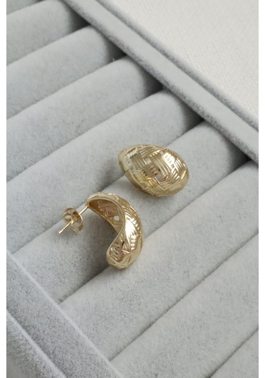 Kadın Küpe Kararmaz 14k Renk Vip Seri Ekose Desen Damla Model 2cm Küpe Altın