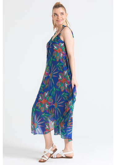 Askılı Vual Afrodit Midi Boy Elbise Saks 6192 - Kadın