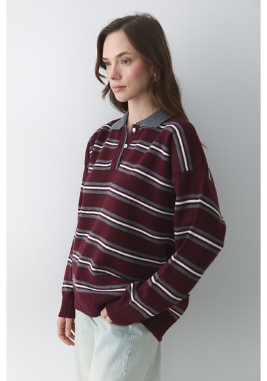 Bordo - Antrasit Polo Yaka Kazak - 241248 Bordo - Antrasit