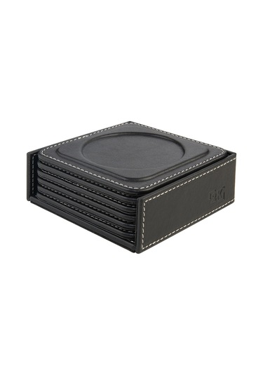 Bardak Altlığı,6 Lı Set,masaüstü Yuvarlak Cup Coaster,vegan Suni Deri,11x11 Cm.,siyah