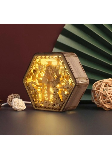 Yaratıcı Ahşap Baskı Gece Lambası Yatak Odası Komodin Masa Lambas Diğer