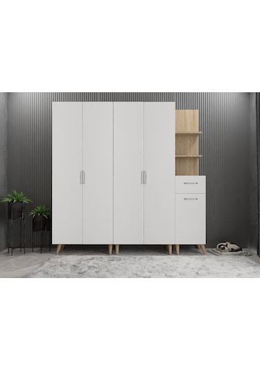 Begonya Portmanto Vestiyer Meşe Beyaz -225 cm