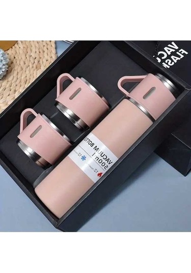 Novahub Paslanmaz Çelik Vakumlu Termos Seti, İzole Şişe 500ml/16.9oz, Çift Duvarlı, İş-ofis-okul İçin - Sıcak Ve Soğuk İçecekler Pembe Pembe