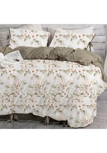 Bağcıklı %100 Pamuk Çift Kişilik Nevresim Takımı-yeşil Bahçe