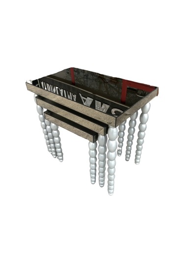 Zigon Sehpa ELMA Model Parlak GRİ Lake Ahşap Kayın Torna Ayak Cam Ayna Kaplama tabla El Yapımı