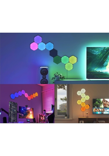 Ultra Siyah Altıgen Başlangıç Seti,9 Akıllı Rgbw Led Panel, Modüler Duvar Lambası