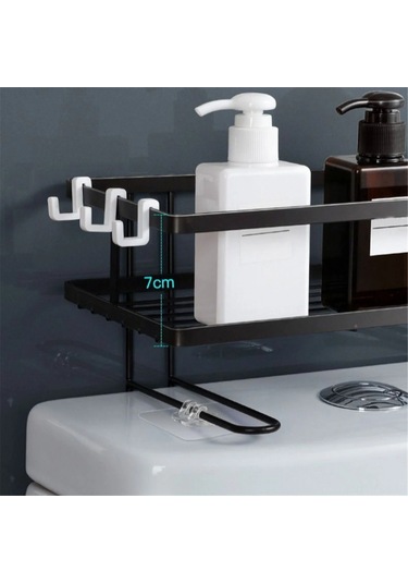 Hfambition Sımple Project Banyo Dolabı: Siyah Ağızlı, Delme Yok Kurulum, Tuvalet Üstü Konum, Kancalı, Boşluk Tasarrufu Depolama Rafı Beyaz