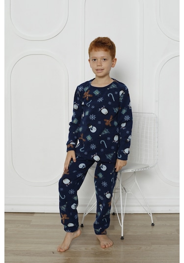 Fames Pijama Kışlık Çocuk Polar Pijama Takım Lacivert