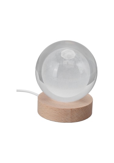 Shineyee 8cm Kristal Top + 7cm Ahşap Tabanlı Ay 3d Iç Gravürlü Led Akıllı Aydınlatıcı Masaüstü Dekoratif Hediyelik Lambader Sıcak Işık Diğer