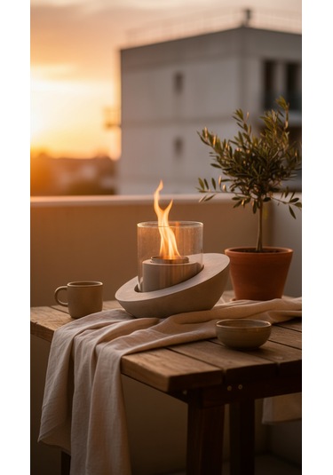 Beton Masaüstü Şömine Duman Sız Dekoratif Biyoetanol Şömine + 1 Lt Yakıt Hediyeli Terra Fire Z.1