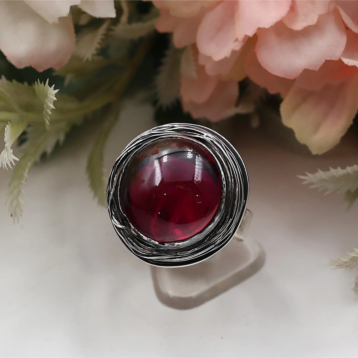 Özel Tasarım Lal Taşlı Sarma Gümüş Set Rose Gold - Gümüş