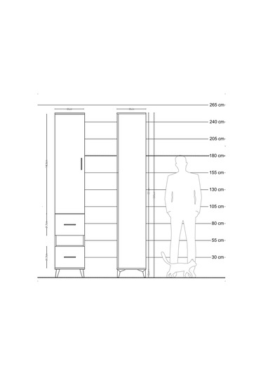 Hyperion Dolap 3 Raflı 2 Çekmeceli Tek Askılı 44x44x243 Çam-a... Çam