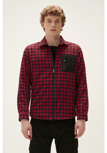 Bad Bear Liam Shirt Crimson Red Kırmızı Kareli Fermuarlı Erkek Gömlek-kırmızı Kırmızı