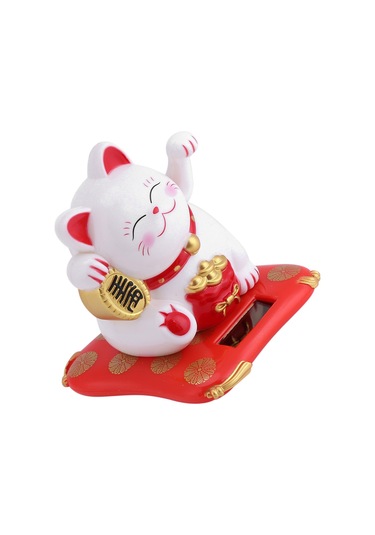 Shineyee Güneş Enerjili Otomatik Ellik Kedi Araba Süsü, Şans Ve Mutluluk Simgesi, Plastik Materyal, Beyaz Renk