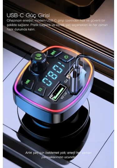 Bluetooth Araç Çakmaklık Fm Transmitter 48w Pd Hızlı Şarj Çift Mikrofon Araç Şarj Cihazı