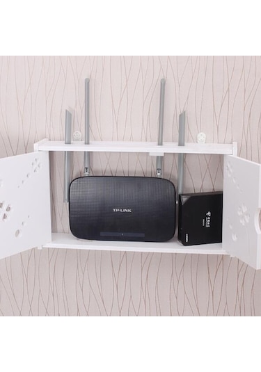 Sones Wifi Yönlendirici Kutusu Pvc Duvara Monte Raf Askı Tahtası Braketi Depolama Kutusu, Boyut: 41x23x8.5cm Kepenk