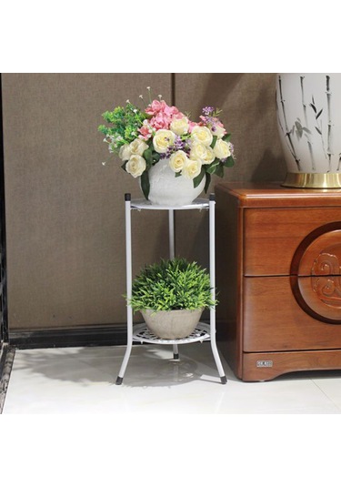 Xindoker İki Katlı Demir Çiçek Tepsisi - Balkon, Bahçe, İç Mekan İçin Dayanıklı, Boşluk Tasarrufu Sağlar, Beyaz Rengi